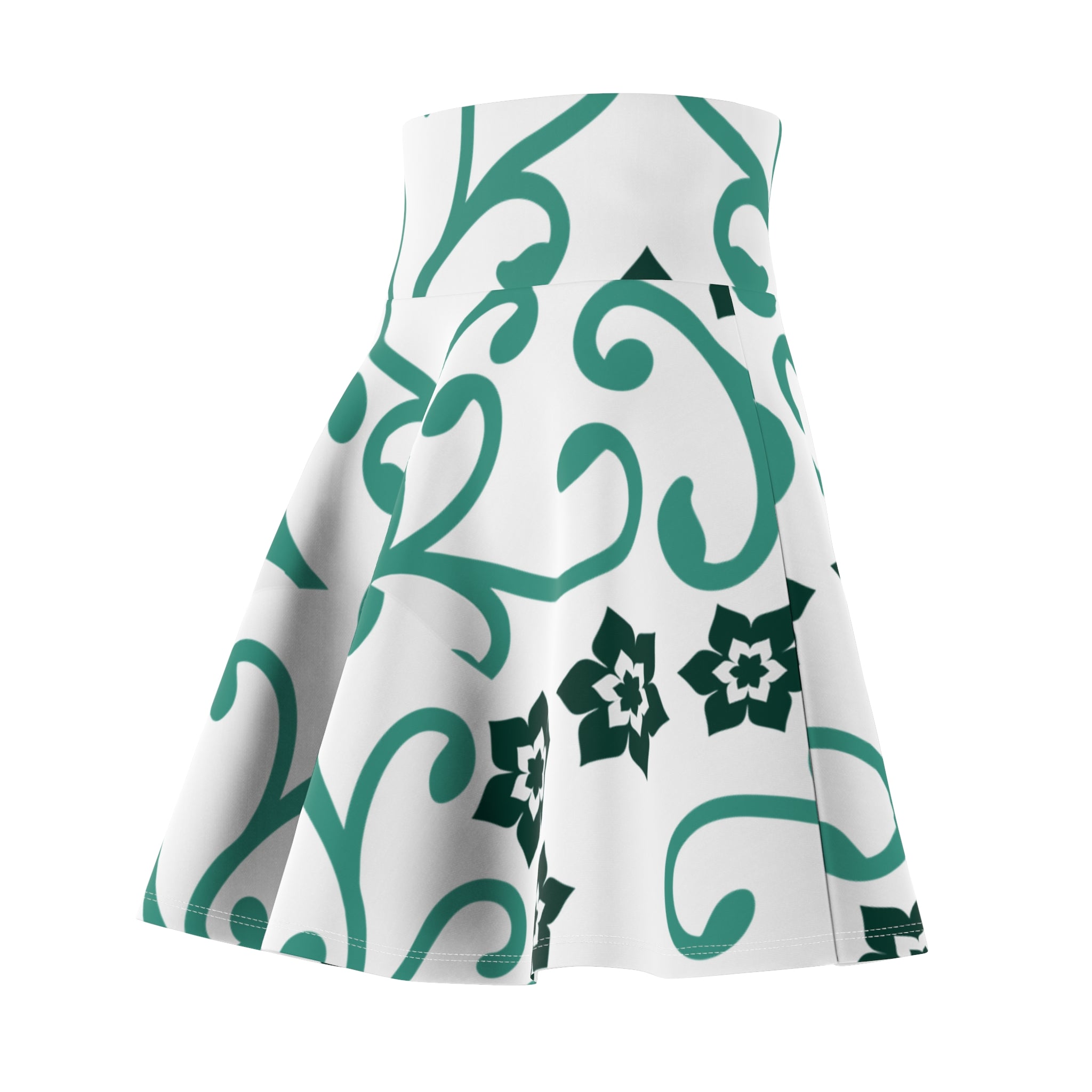 Floral Vine Skater Skirt — Teal Garden Pattern