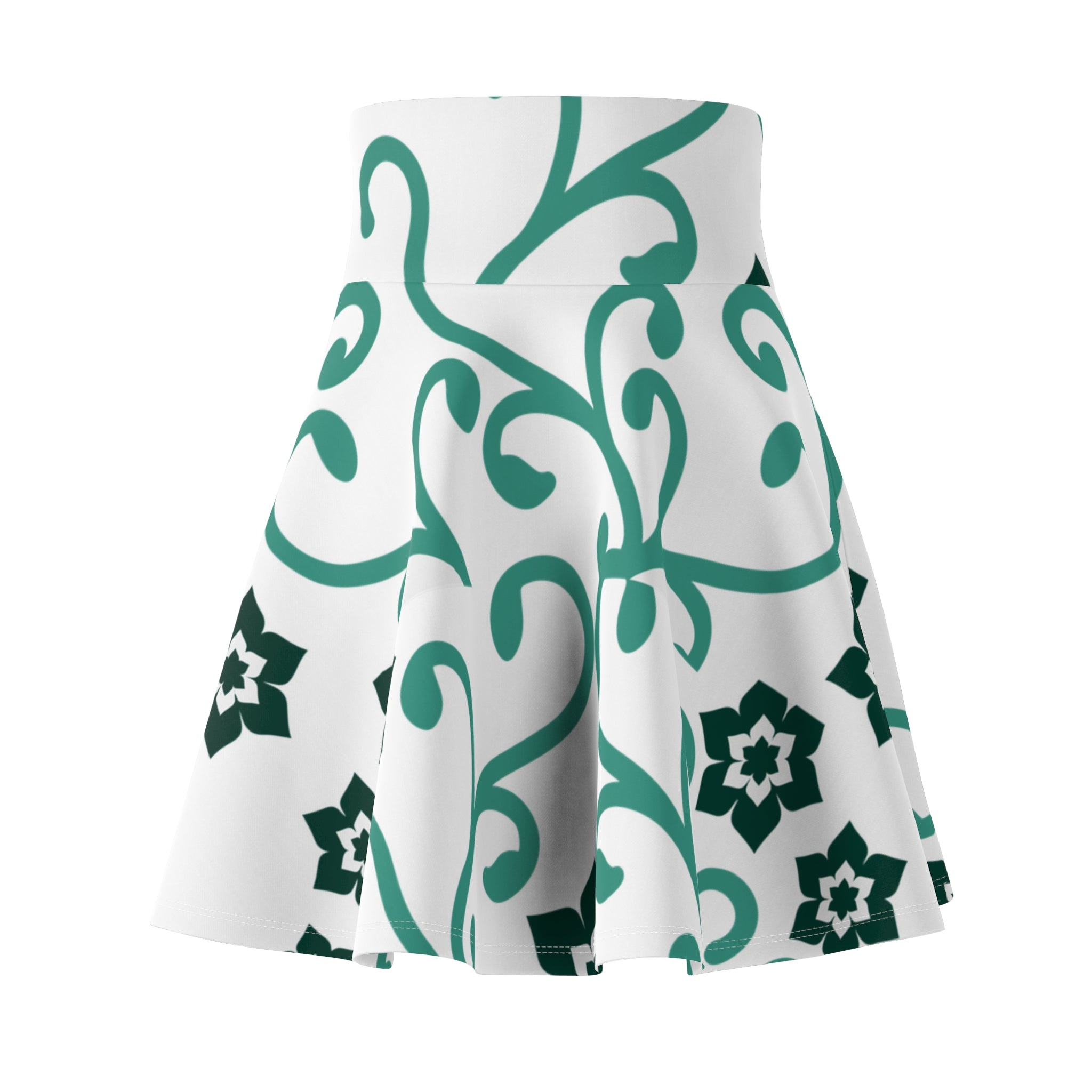 Floral Vine Skater Skirt — Teal Garden Pattern